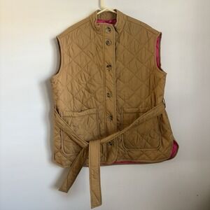 Free Assembly Women's Size XL Tan Pink Puffer Vest Belted Pockets New